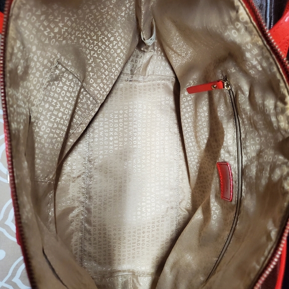 Kate Spade Red Polka Dot Embossed Patent Leather Shoulder Tote Bag - Picture 6 of 6